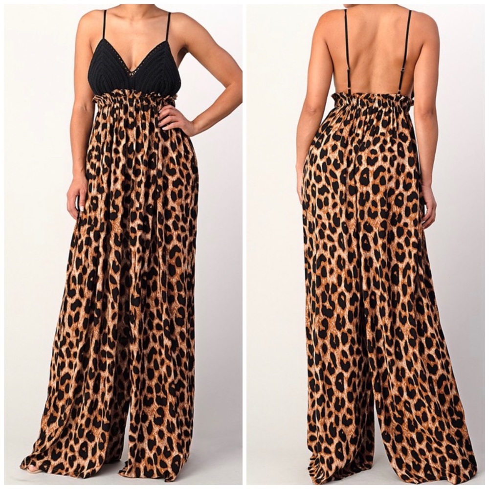 COPY - Animal Print Contrast Open Back Jumpsuit